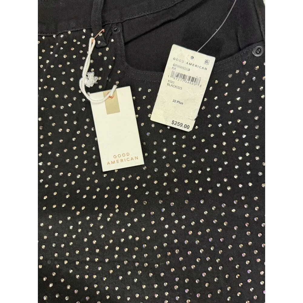 NWT Good American Good Ease Rhinestone Wide Leg Jeans Black Size 22 Plus - Picture 6 of 6